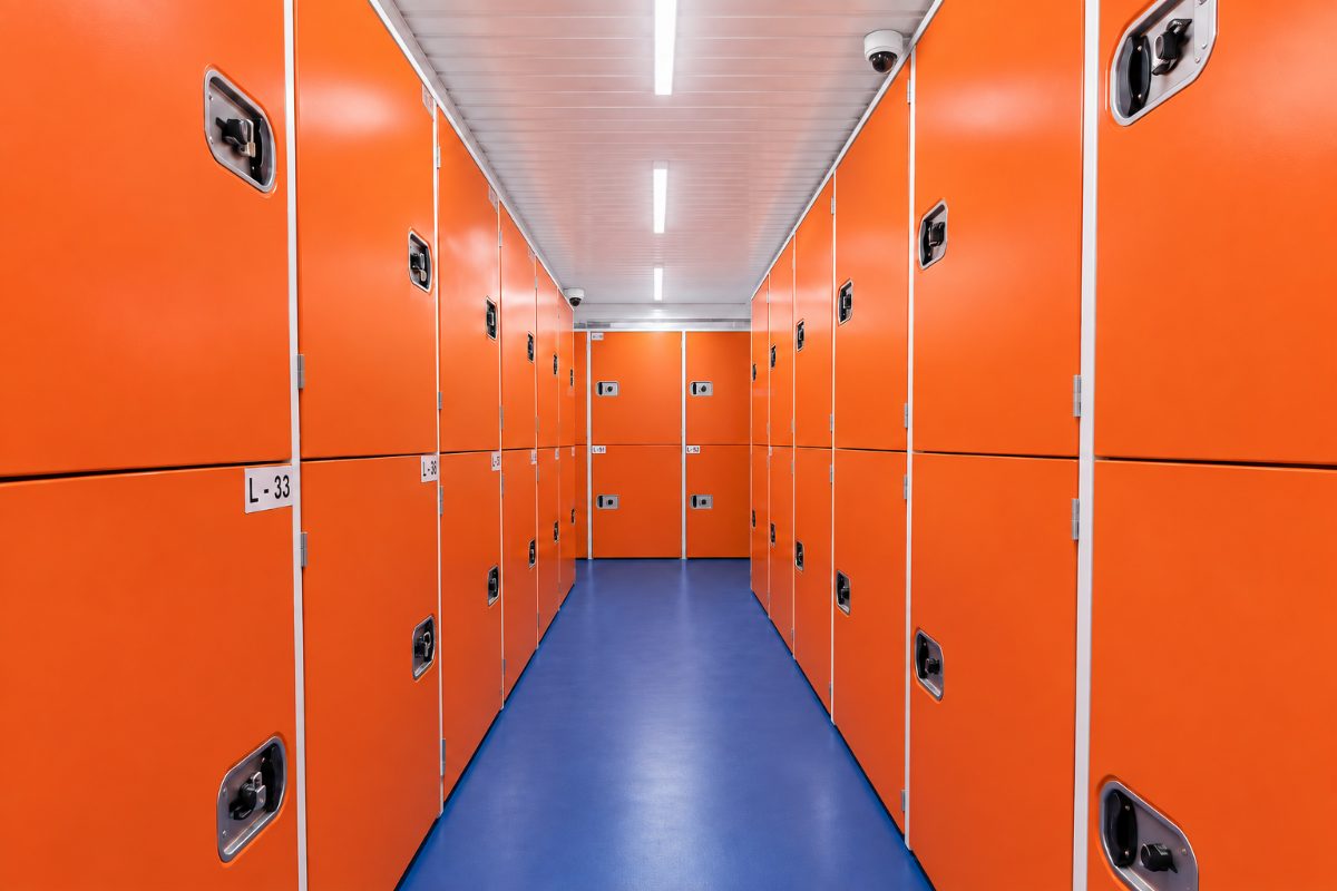 Luggage locker corridor at Rama 4 with CCTV